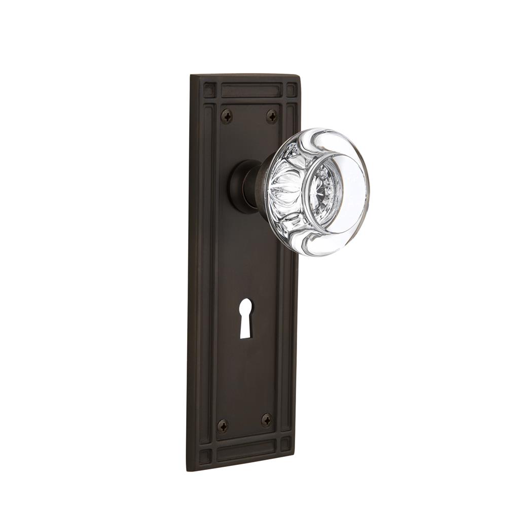 Nostalgic Warehouse MISRCC Mortise Mission Plate with Round Clear Crystal Knob and Keyhole in Oil